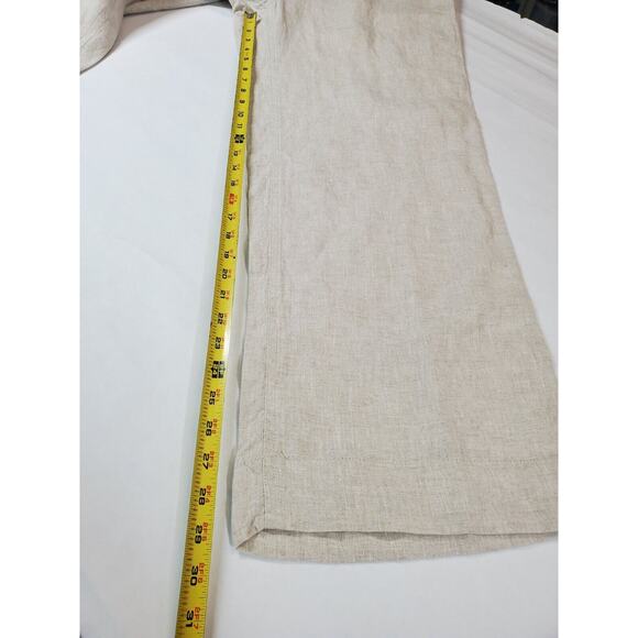 L.L. Bean Pants Womens 14 Beige Linen Elastic Waist Wide Leg Pockets Neutral - Picture 9 of 10
